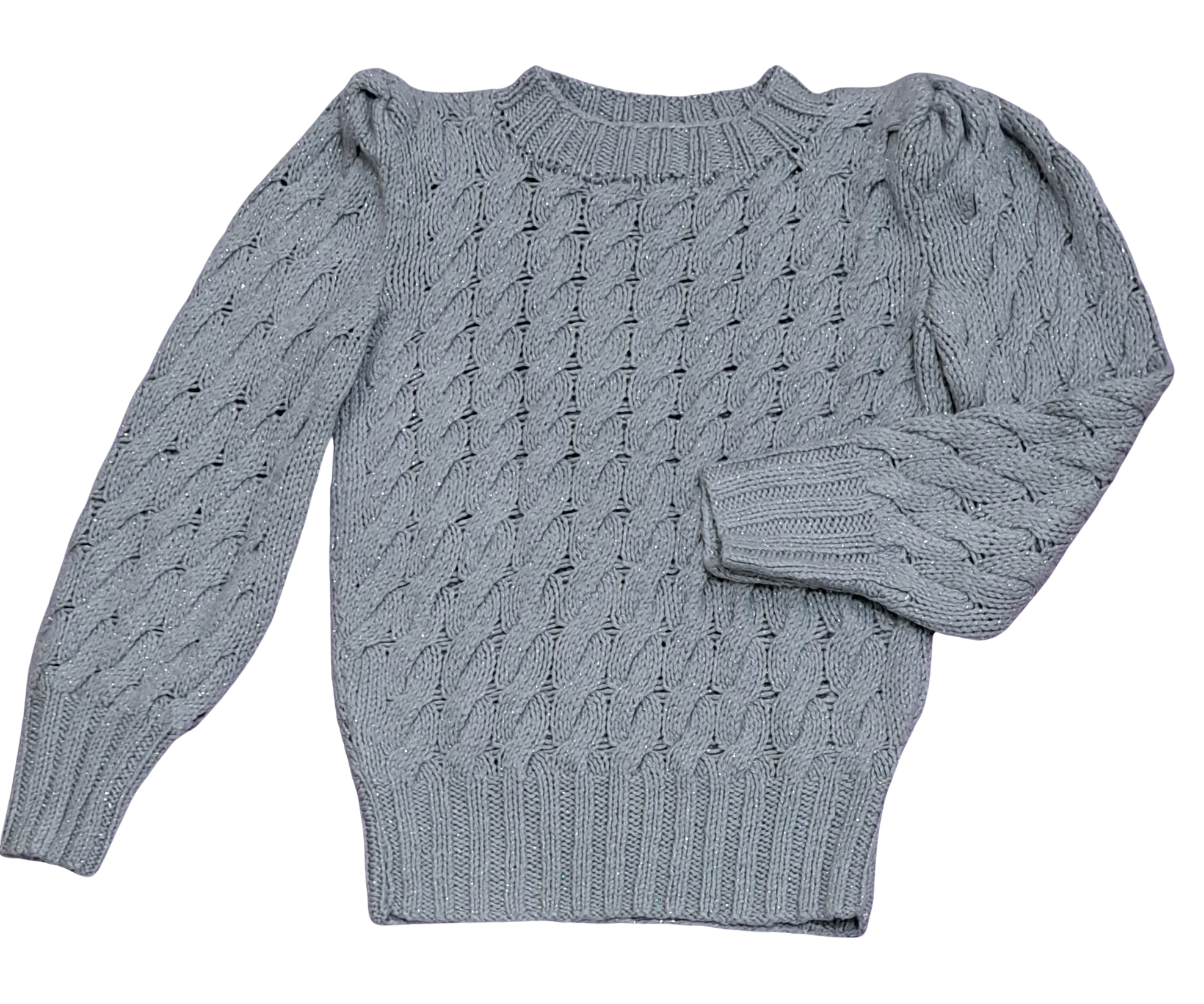 Gri Renkli Simli El Örgüsü Kazak